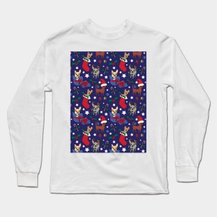 Christmas Chis! Christmas chihuahuas print in navy blue Long Sleeve T-Shirt